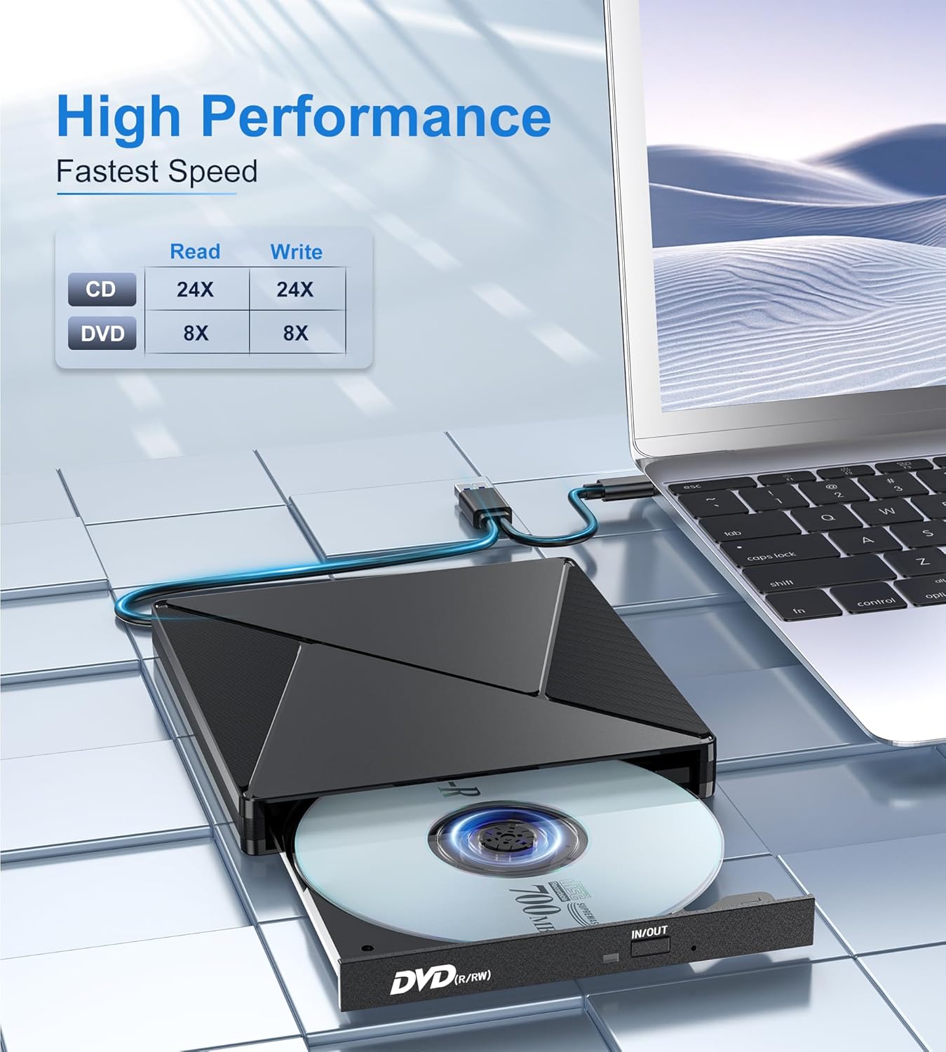 External CD DVD Drive USB 3.0 Type-C Slim Portable CD DVD +/-RW ROM Player Burner Reader for Laptop Desktop MacBook Windows XP