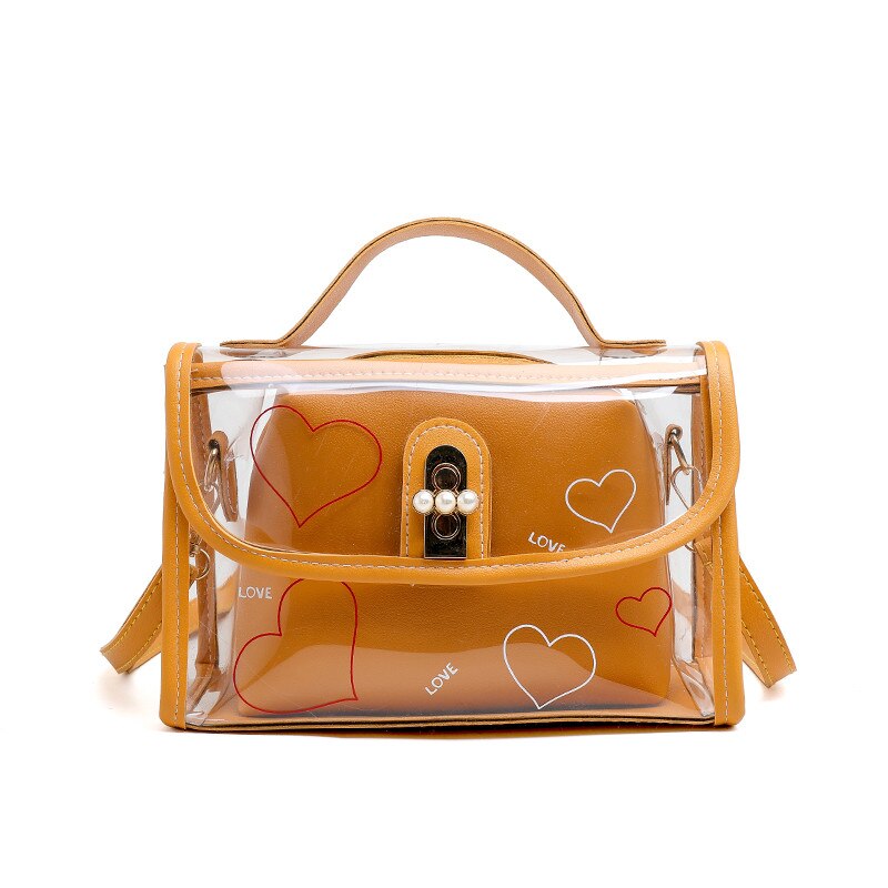 Women PVC Transparent Handbag See-through Beach Bag Clear Jelly Purse Clutch Tote PU Leather Handbag Messenger Bag: Yellow