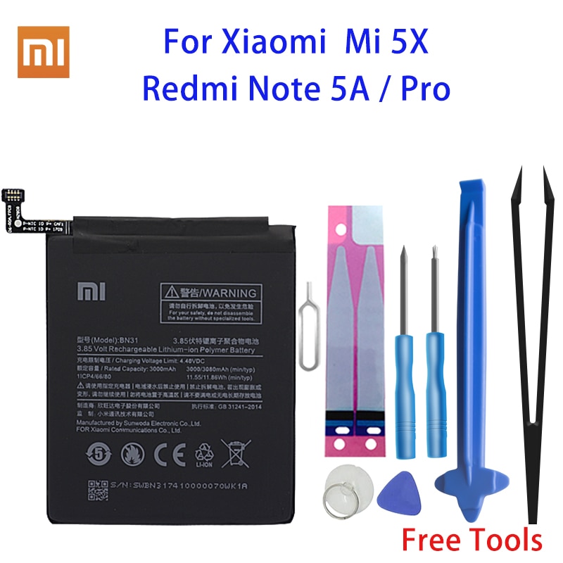 Xiao Mi Originele Telefoon Batterij BN31 Voor Xiaomi Mi 5X Mi5X Redmi Note 5A / Pro Mi A1 Redmi Y1 lite S2 3000Mah Batterijen + Gereedschap