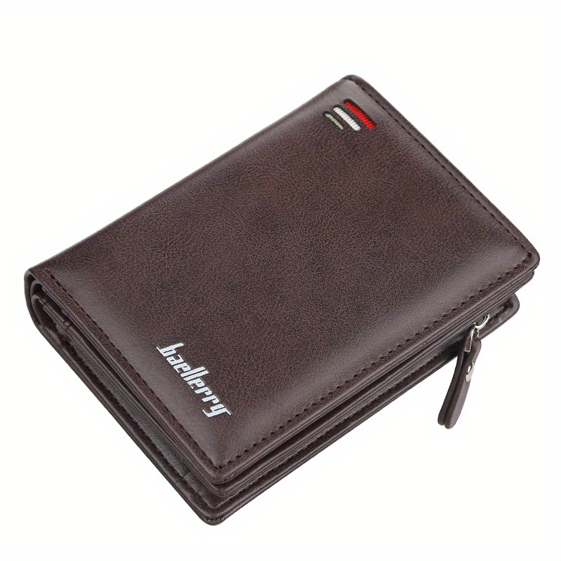 Men Wallets Zipper Card Holder Male Purse PU Leather Coin Holder Wallet: Beige