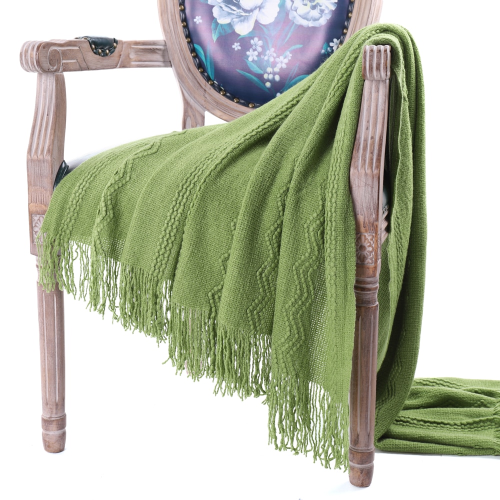 Battilo Intricate Woven Throw Blanket with Raised Patterns and Tasseled End 50"x60"