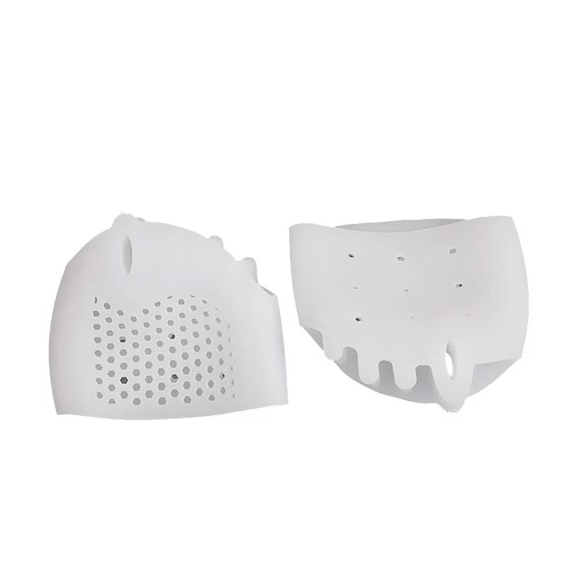 2Pieces = 1Pair Silicone Forefoot Pads Five-Hole Honeycomb Shape Hallux Valgus Gel Insole Corrector Toe Cover Orthopedics Care: White