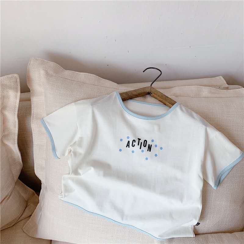 Kinderkleding Zomer Producten Meisjes Koreaanse Zomer Korte Mouwen T-shirt Dieptepunt T-shirt: Sky Blue / 120CM