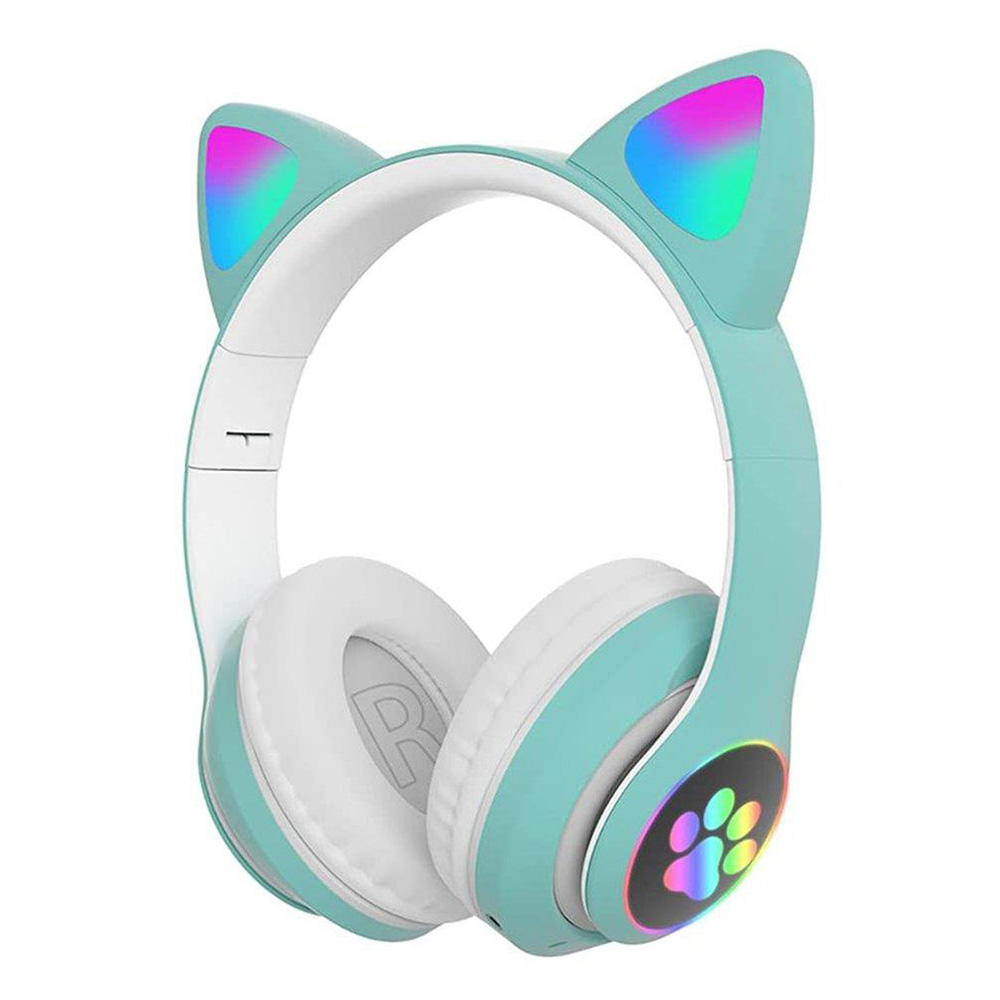 Cute Cat Ears Wireless Headphones RGB Gaming Headset With Microphone Noise Cancelling LED Earphones Stereo Music Children's: green