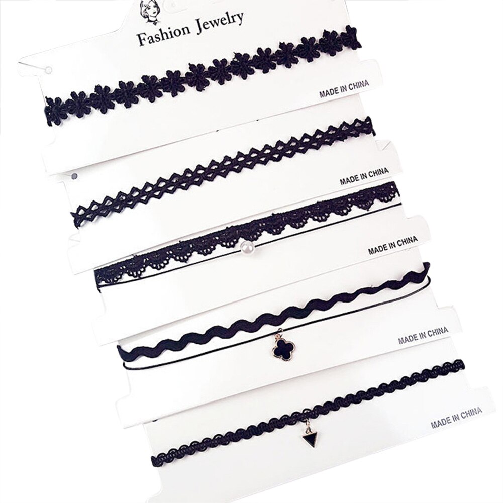 Recém 5 Pçs/set Lace Gargantilha De Veludo Estrela Cadeia Colar Colar Vintage Jóias Presentes para Mulheres Meninas: 4