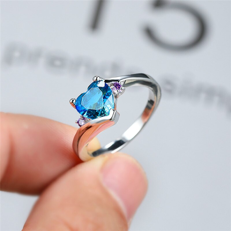 Luxury Female Crystal Blue Stone Ring Classic Silv... – Vicedeal