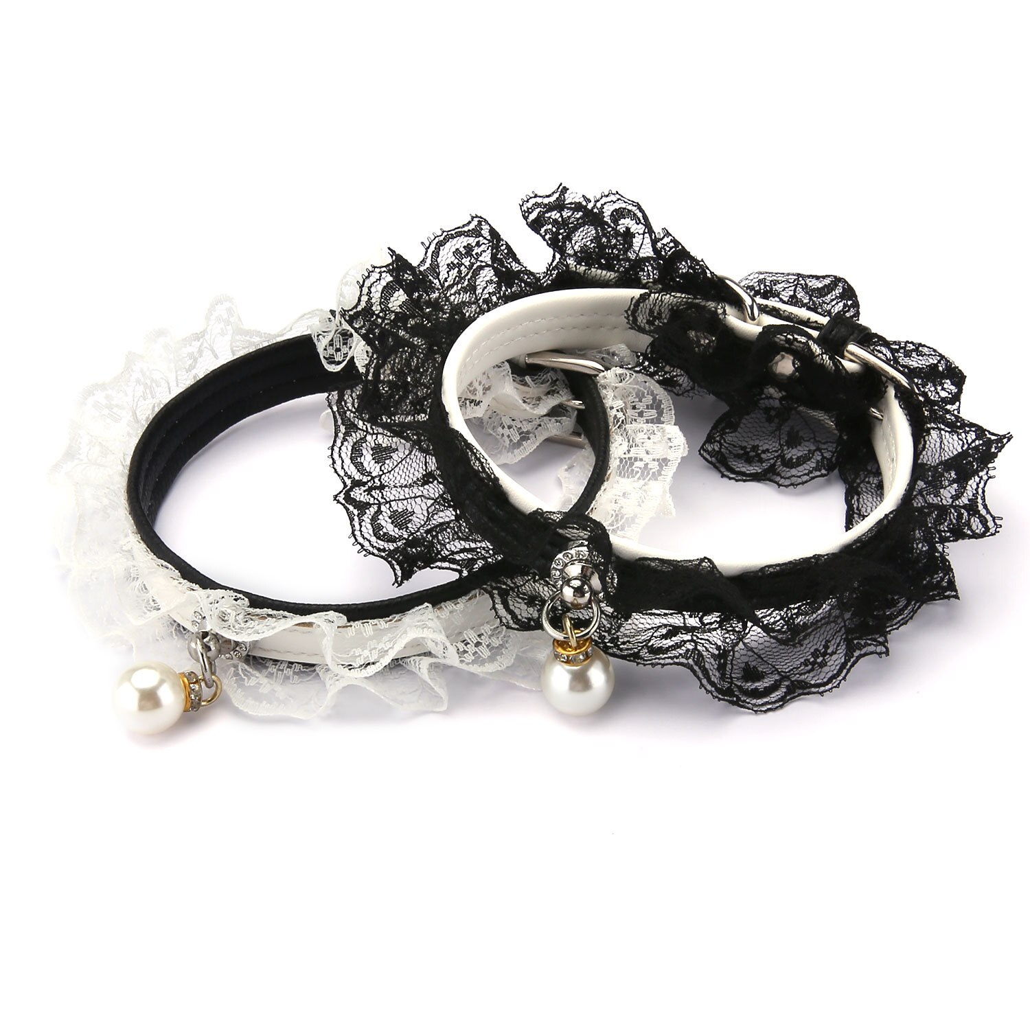 Cat Collar Cats Products for Pets Pet Cat Bell Black and White Lace Wedding Dress Princess Style Dog Collar Pet Supplies