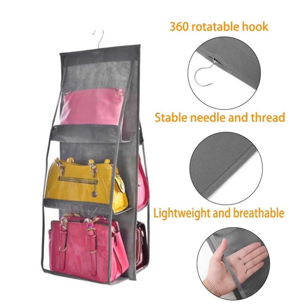 Hanging Handbag Organizer Non-woven Fabric Foldable Transparent Storage Bag Door Wall Sundry Shoe Hanger Pouch Bag 6/8 Pocket