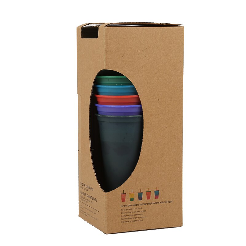 Mehrweg PP Temperatur Farbe Ändern Tassen Bunte Kalten Wasser Farbwechsel Kaffee Tasse Becher Wasser Flaschen 473ml/16floz Küche