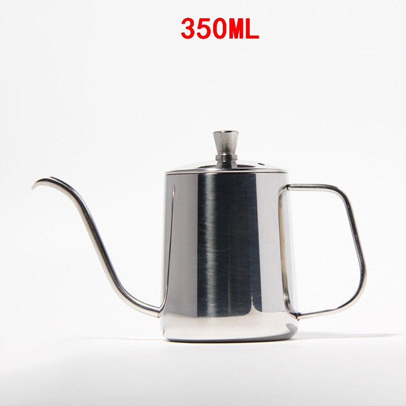 Teflón negro de 350ml y 600ml con recubrimiento de 5mm, boquilla de cuello de cisne, tetera de acero inoxidable para café, tetera de goteo para café por goteo: 350ml Silver