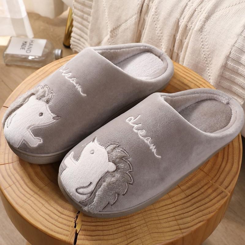 Naiset pehmotossut miehet parit koti pörröinen luistamaton lämmin talon lattia puuvillakengät sarjakuva eläin naiset tytöt tekoturkis liukumäet: Khaki / 9