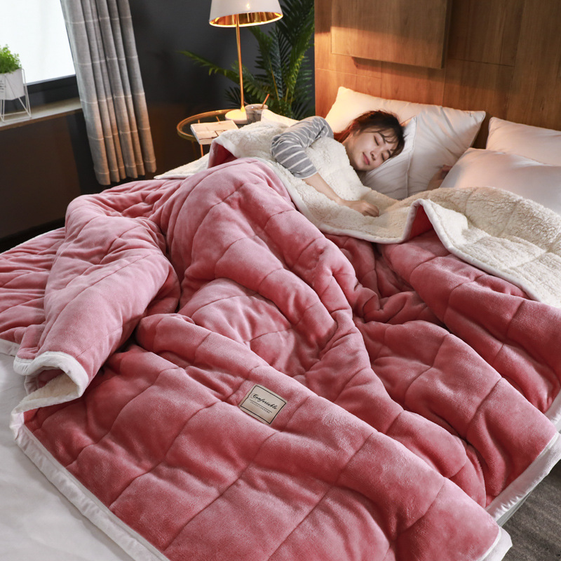 Coral Fleece Deken Stitch Quilt Dutje Rust Washandje Hoes Lamswol Beddengoed Verdikt Warm Zacht Warm Coral Fleece Deken