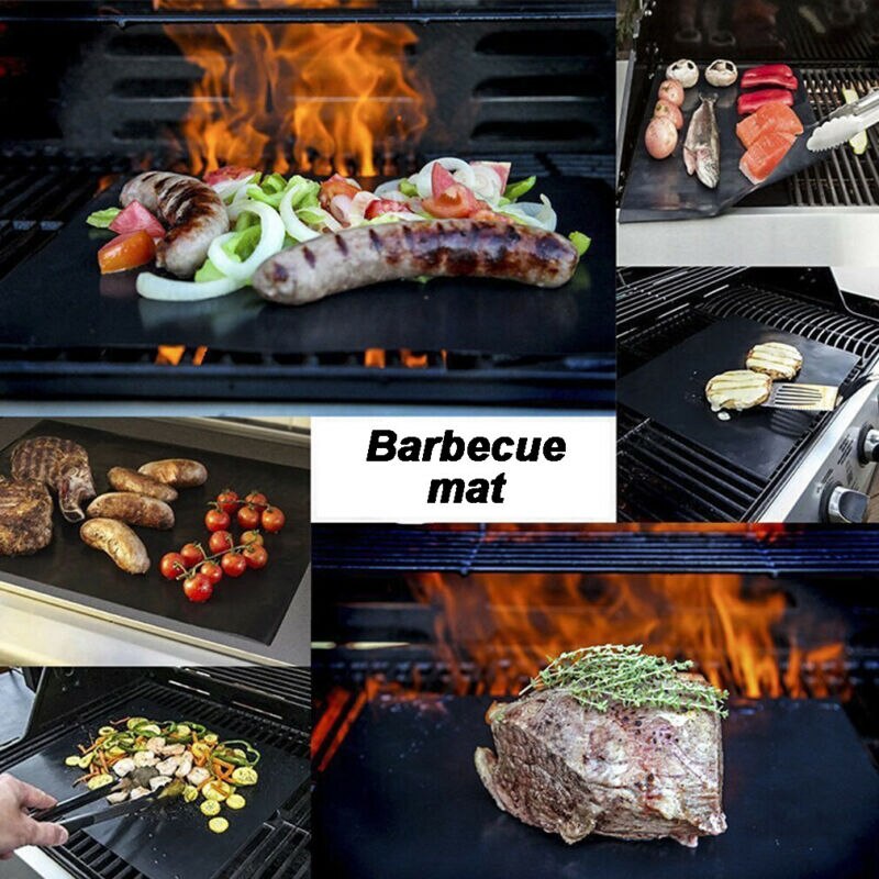 2 3 5PC BBQ Grill Mat Bake Teflon Reusable Sheet Resistant Non-Stick Grilling Mats Barbecue Pad Teflon Fiber