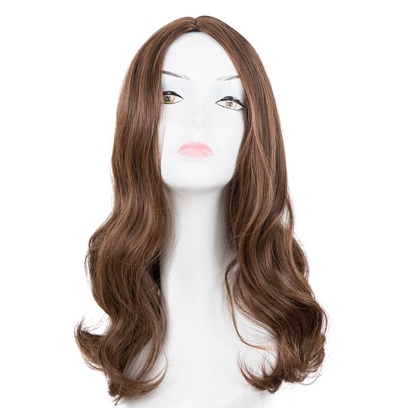 Fei-show fibra sintética resistente al calor medio rizado LÍNEA DE parte media sin explosión Peluca de cabello negro mujeres salón negro peluca: 1B/30HL