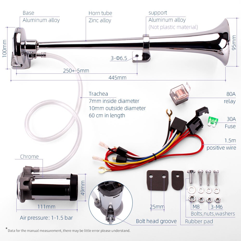 FARBIN Klaxon De Voiture 12V 150dB 18 Pouces Air Trompette Chrome - Kit Complet Avec Compresseur Pour Camion, Moto Et Véhicules 12V