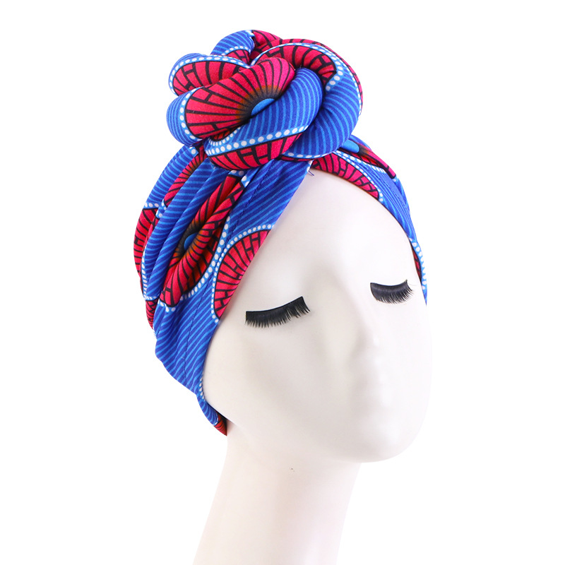 African Print Turban for Women Pre-Made Top Knot Head Wraps Flower Stretch Hijab Ladies Party Wedding Headdress: GRAY