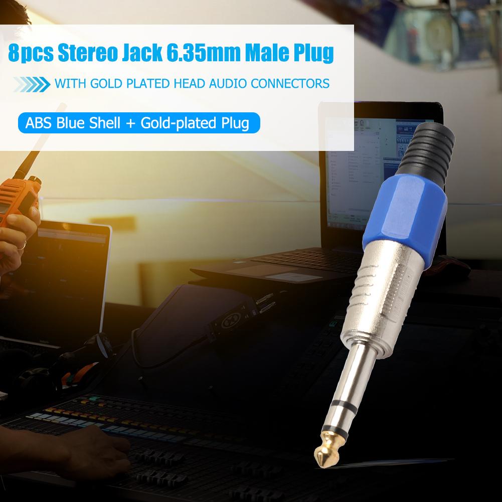 2 uds. De enchufe macho de 6,35mm, carcasa azul ABS y conector de clavija chapado en oro, amplificador de auriculares, Adaptador de Audio, soldadura externa azul