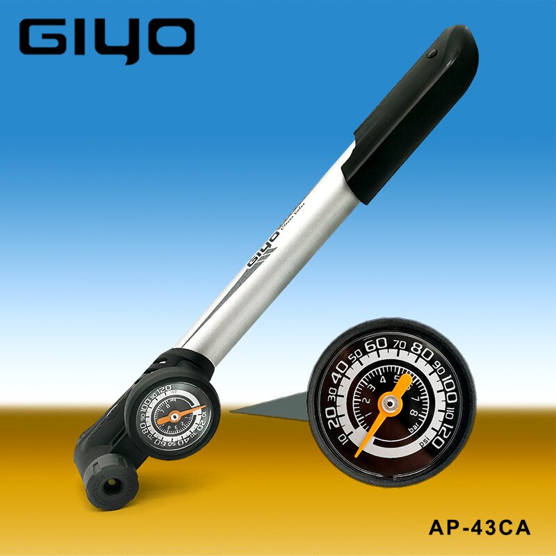 Giyo draagbare mini mtb fietspomp met manometer 120 psi hogedruk handpomp voor fietsen, fietsbandenpomp gp -43ca: Default Title
