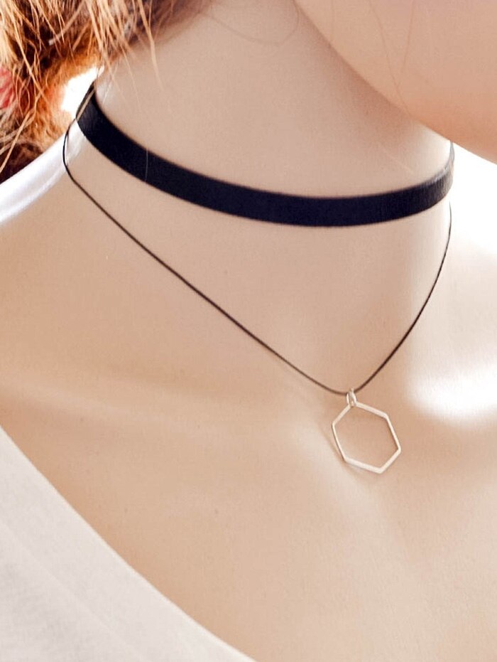Moda Camada Dupla colar de Jóias Mulheres Colar Colar Cor Preta Forma Geométrica Colares Acessórios de Vestuário Ajustável