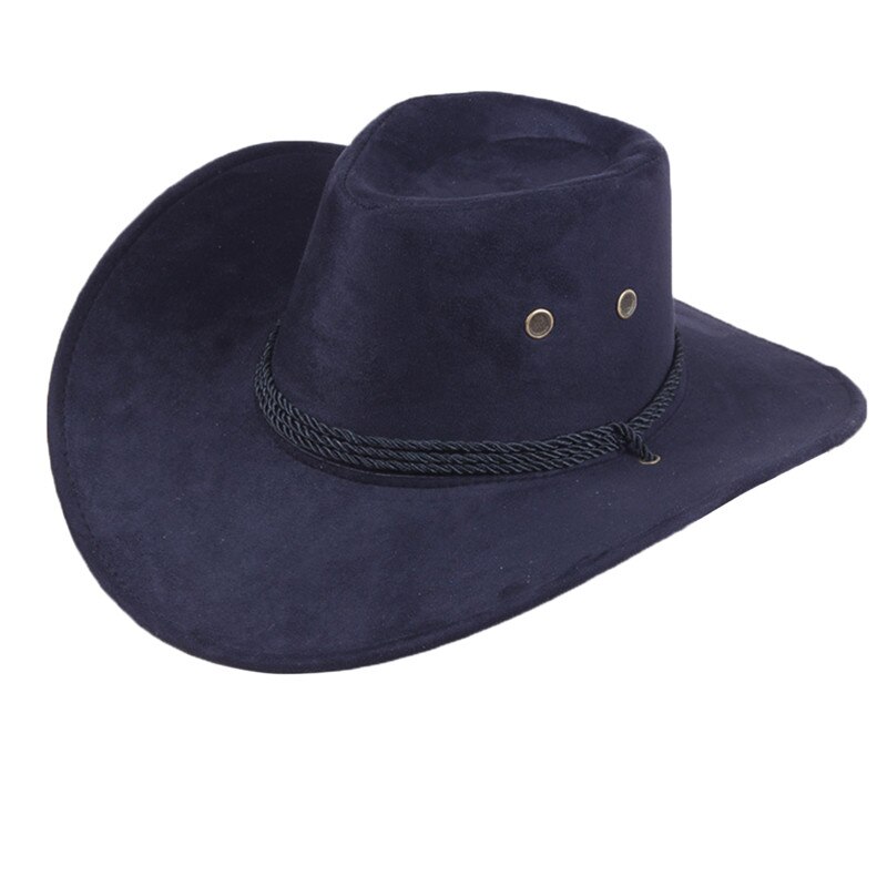 Vestlig cowboy cowgirl hat helt stil retro sort brun rød imiteret læder mænd kvinder ridning cap bred skygge 58cm: Sort