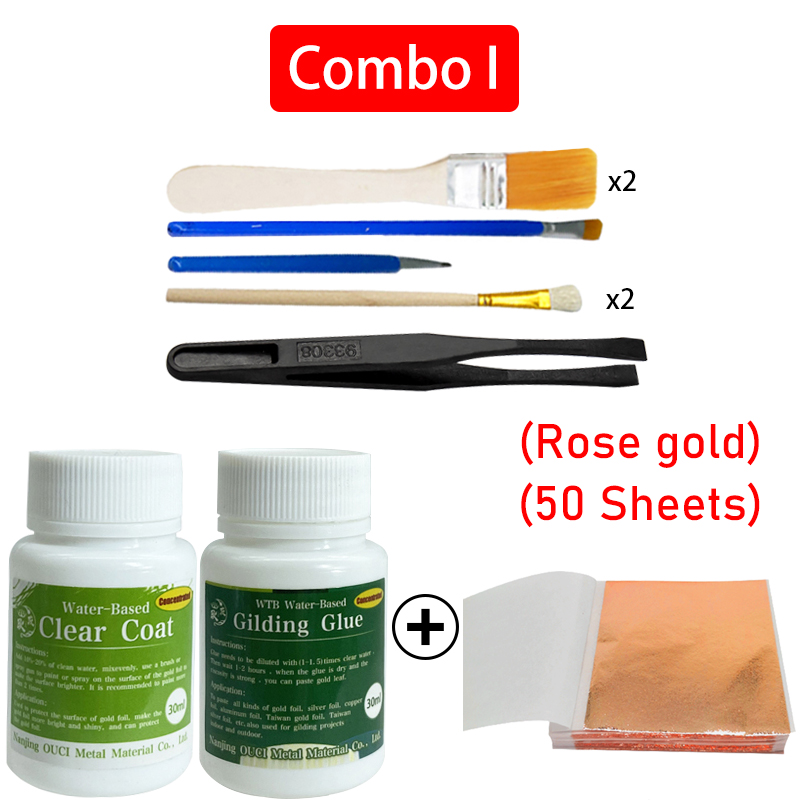 Vergoldungskleber, Goldfolienblätter für Kunsthandwerk, Papierpulver, Blattgold, konzentrierter Kleber auf Wasserbasis, Mangel und Goldfolien-Toolkit: Burgunderrot