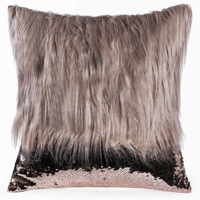 GY0757 Lange Pluche Harige Pailletten Splicing Kussen (Geen Vulling) schaal Glitters Kussen Woonkamer Sofa Pluche Sierkussen Sets: Coffee