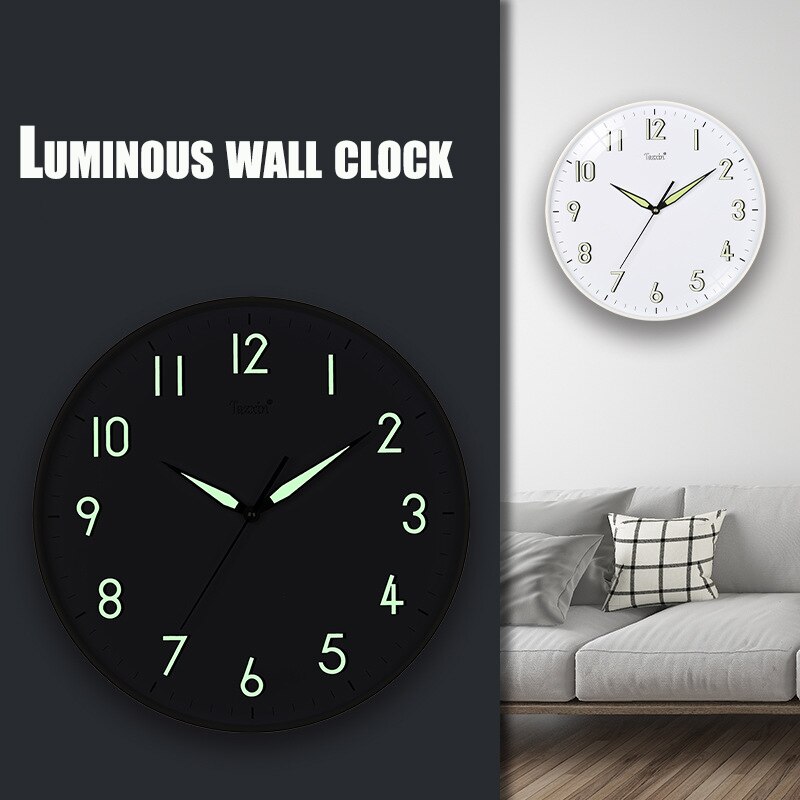 12 Inch Luminous Wall Clock Wood Nordic Wall Clock Silent Mechanism Non Ticking Clock With Night Light ABS Deco