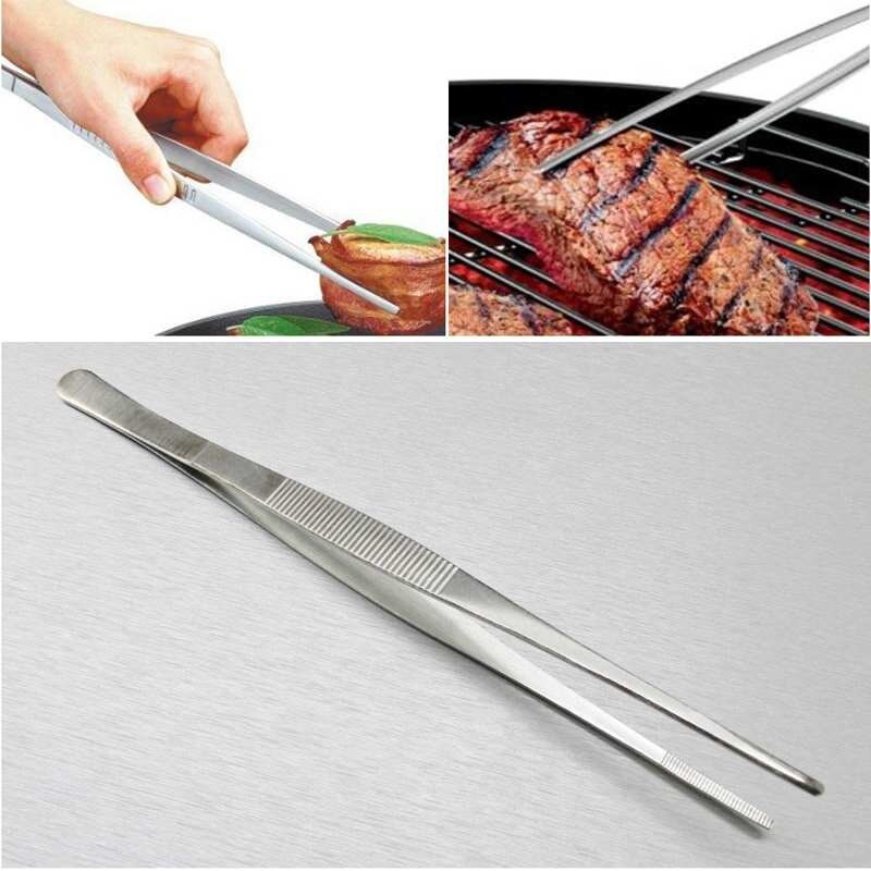 30Cm/12 ''Lange Rvs Eten Tang Rechte Pincet Keuken Tool Silver
