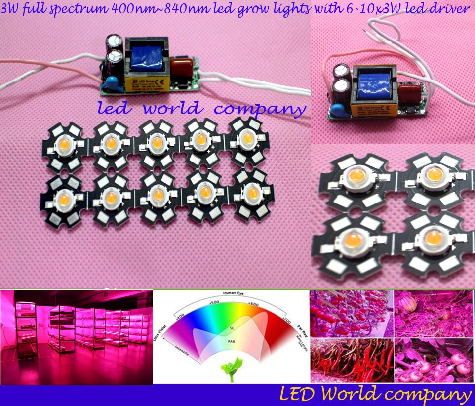 , 10 stks 3 w volledige spectrum led 380-840nm led chip + 1 stks 6-10x3w 650mA led driver led DIY led licht