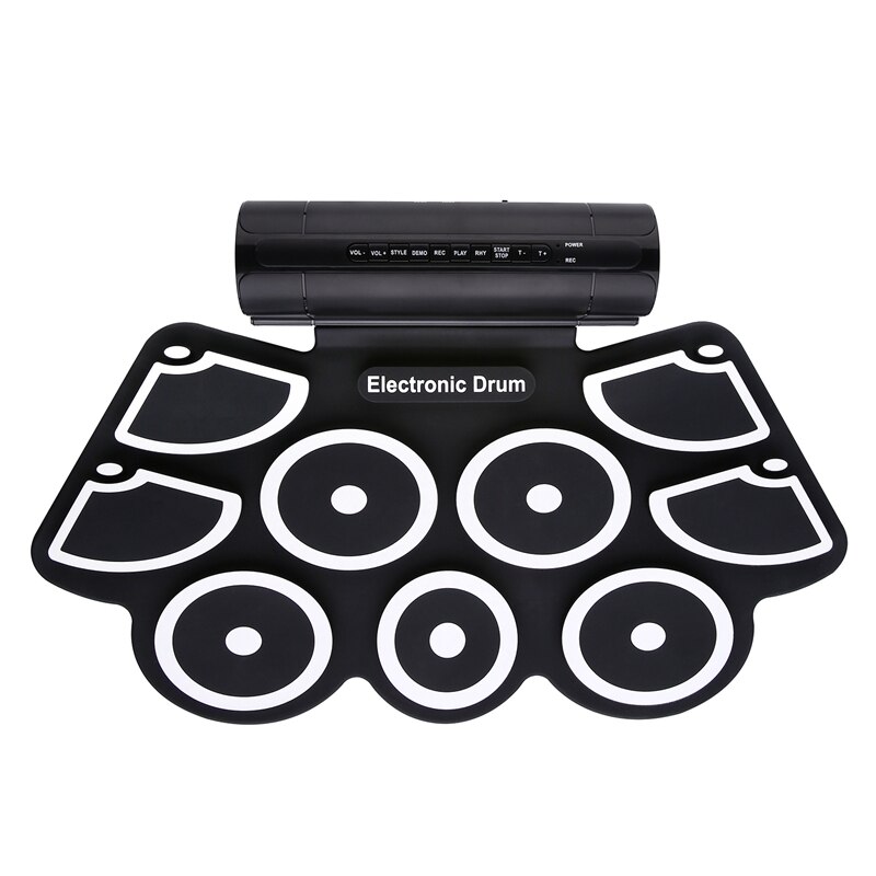 Portable Roll up Electronic USB MIDI Drum Set Kits 9 Pads Built-in Speakers Foot Pedals Drumsticks USB Cable For Practice