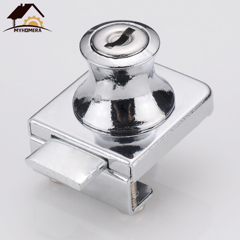 Myhomera Display Showcase Cabinet Lock Double Glass/ Single Glass Locks No Drilling Door Lock Zinc Alloy Cylinder Sliding Glass
