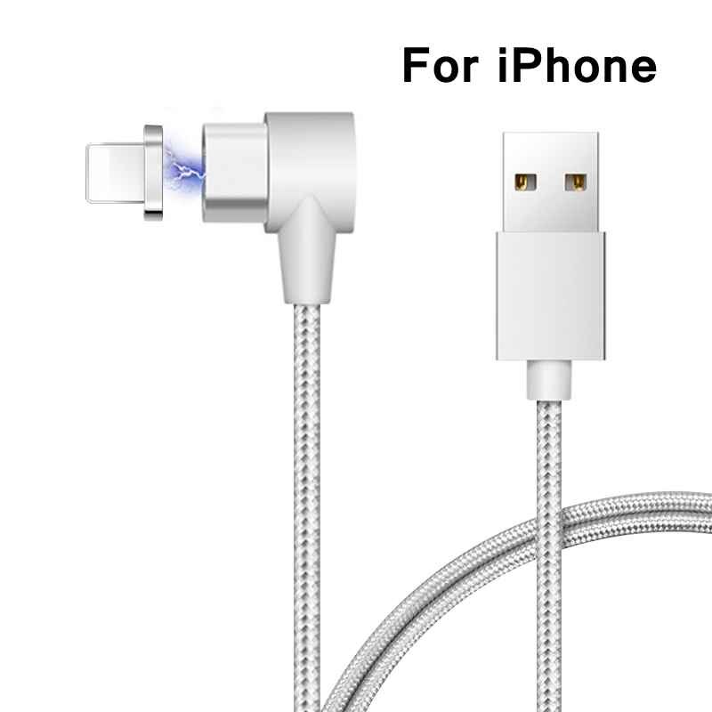 90 stopni kabel magnetyczny mikro USB typ C kabel szybkie ładowanie danych nylon kabel USB magnes ładowarka drut dla iPhone 11 X xiaomi: srebro for iphone