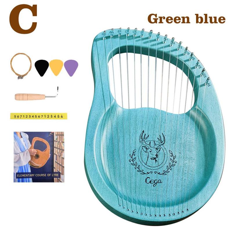 Harpe Lyre en bois à 16 cordes, boîte de résonance, Instrument à cordes avec clé de réglage, 3 choix, Instrument de musique à cordes pour enfants: C