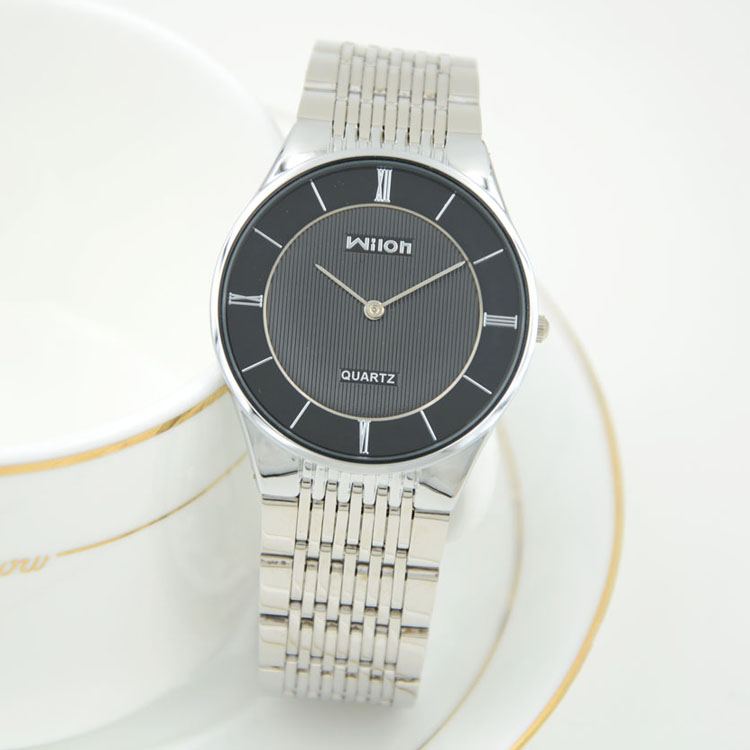 Wilon Vrouw Man Paar Eenvoudige Leisure Zakelijke Horloges Volledige Roestvrij Staal Horloges Horloge Quartz Horloge 2 Pin Klok: Black For Man