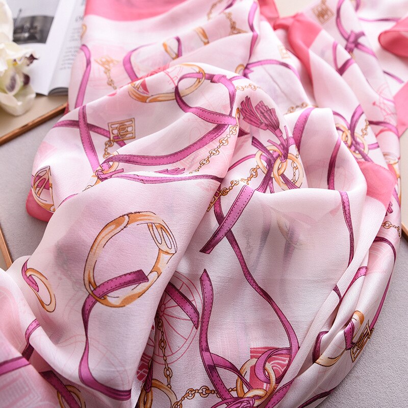 silk scarves women Popular chain print silk scarf muffler lady flower scarves luxury shawl beach wraps hijab