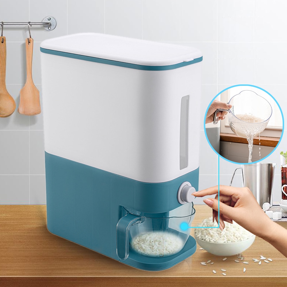 Automatic Cereal Dispenser Wall Grain Dispenser Cereal Dispenser Container Measuring Cup Food Tank Rices Container Organizer