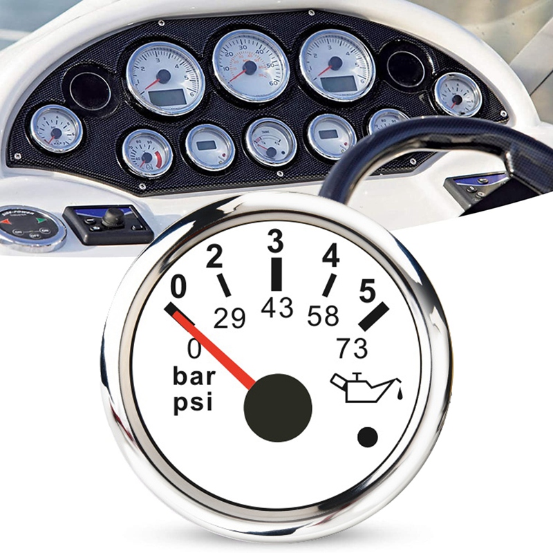 52mm Pointer Oil Pressure Gauge Oil Pressure Indicator Meter Waterproof Boat Car Gauges with Alarm: white
