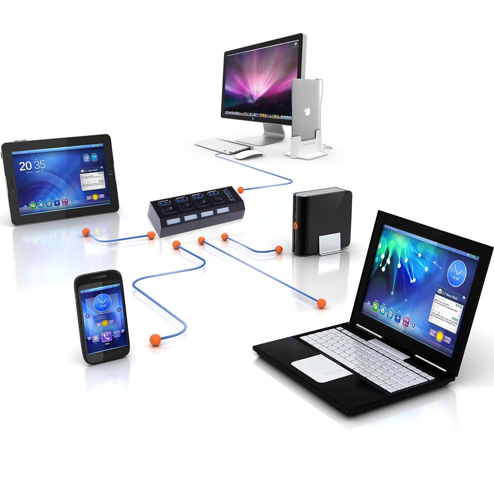 4 bærer usb 3.0 hub splitter boks uk/oss/au/eu plugg 5 gbps superhastighet kompakt ekstern vekselstrømadapter til mobiltelefon datamaskin