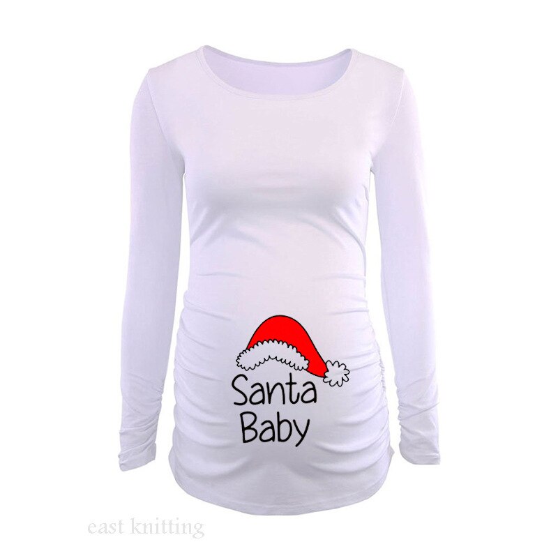 Vår höst kvinnor långärmad t-shirt mamma jul t-shirts härlig tomte baby print t shirt gravid toppar kläder rolig tröja