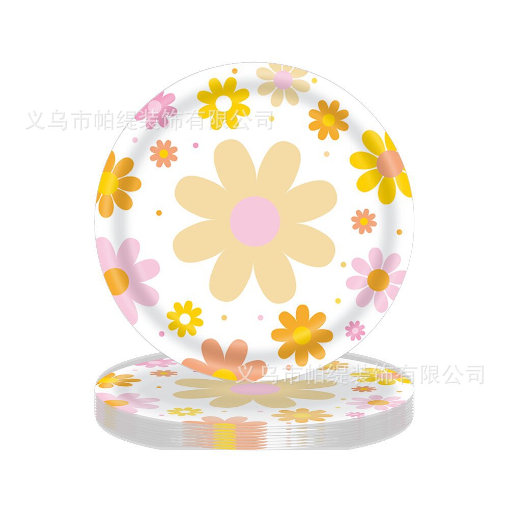 Flower Party Tableware Set Boho Birthday Decorations Daisy Paper Plates Cups Napkins Happy Birthday Party Tableware Party: Deep Sapphire