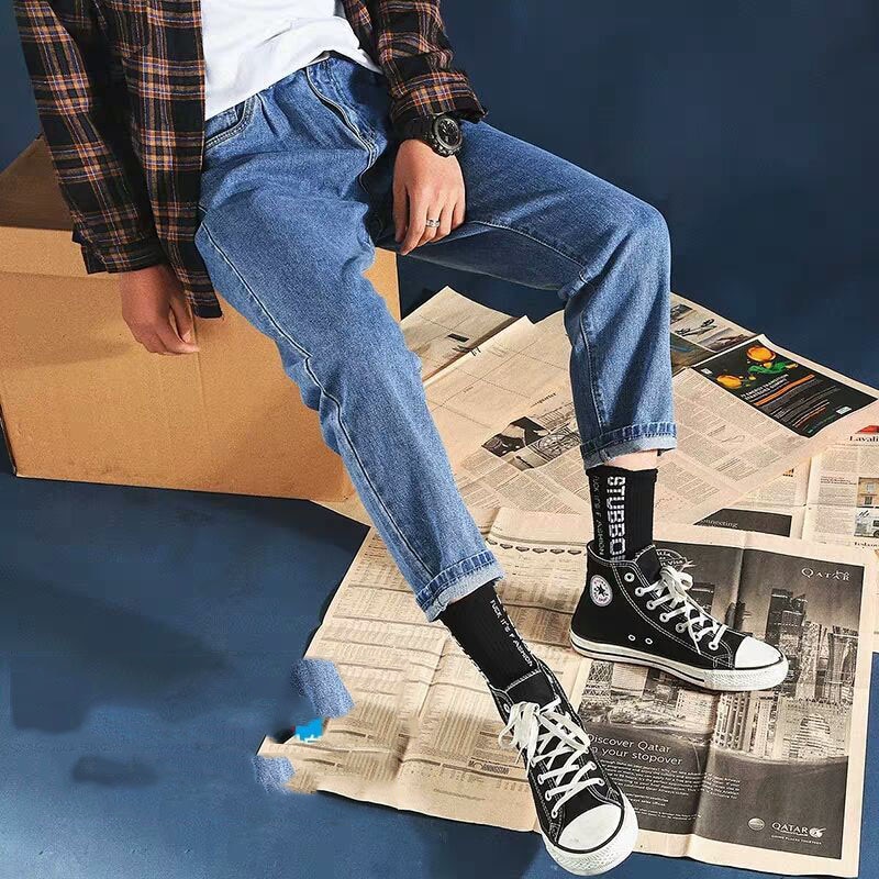 Vår sommar lediga lösa jeans herr retro koreanska trendiga studenter raka enfärgade breda ben casual cropped jeans