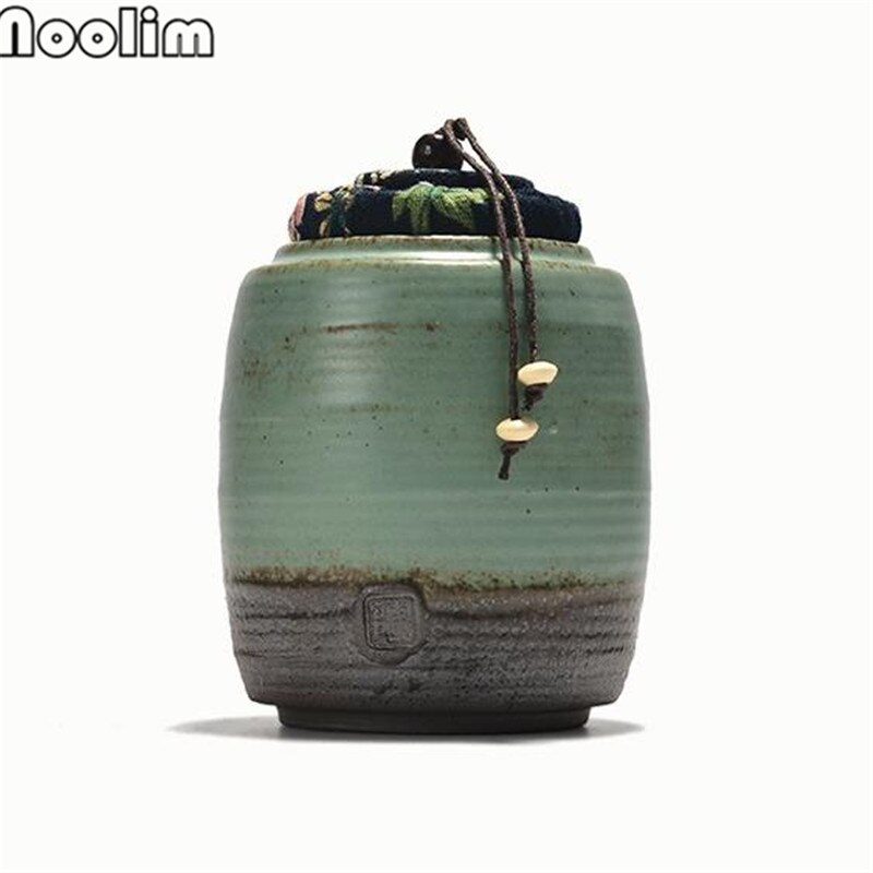 Handmade Coarse Pottery Antique Tea Canister Ceramic Sealed Jar Kung Fu Tea Ceremony Accessories Antique Storage Containers: Green