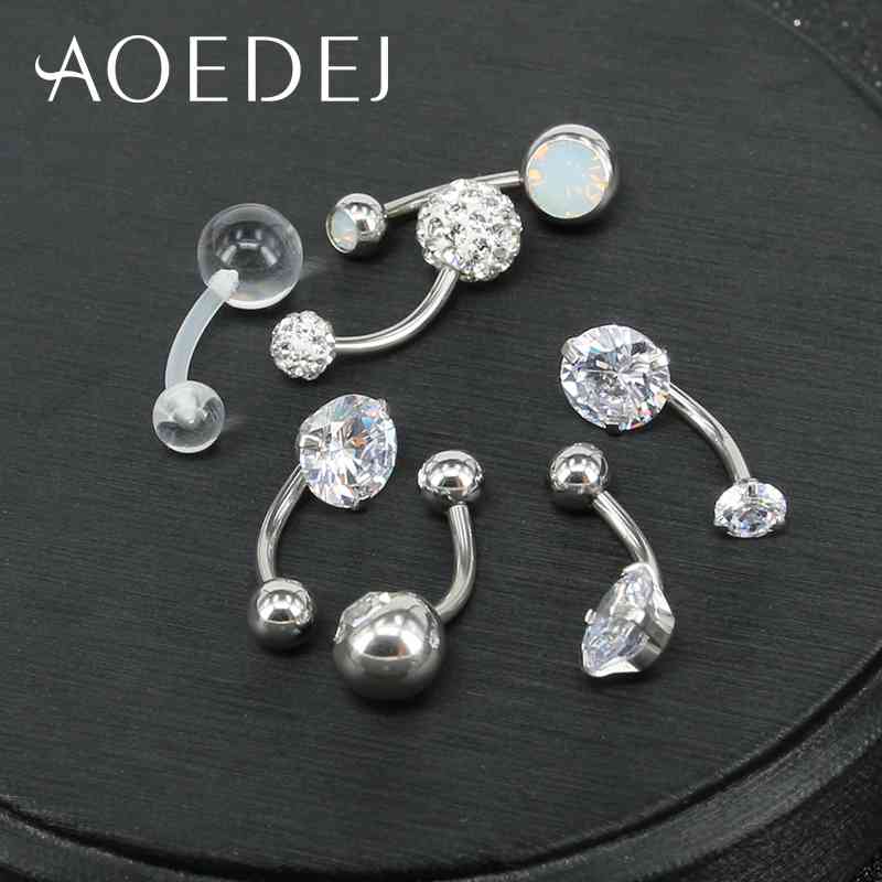 AOEDEJ 7 stks/partij Navel & Belly Button Rings Navel Bar Piercings CZ Gem Piercing Ombligo Rvs Crystal Navel Piercings