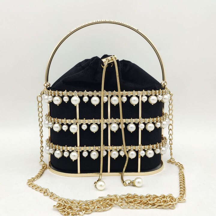 Boutique De Fgg Bling Lovertjes Vrouwen Metalen Emmer Clutch Handtassen Chain Schouder Crossbody Tassen Party Cocktail Avond Purse Bag: MIL1281-BLK