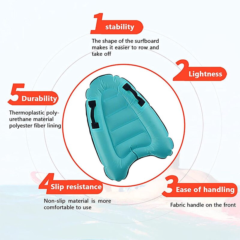 Outdoor inflatable surfboard, solid color, buoy kickboard, kids' safe sea surfing board for beach surfing, swimming, summer water fun
