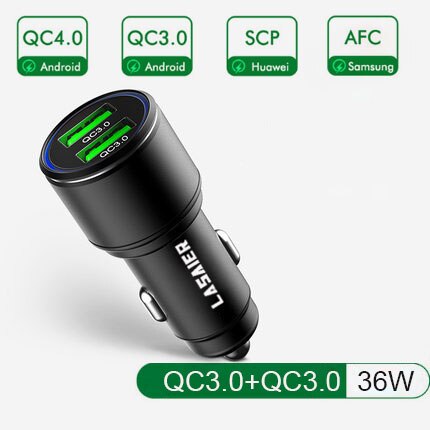 Lasaier Quick Charge 3.0 36W QC Car Charger for Samsung S10 9 Fast Car Charging for Xiaomi iPhone QC3.0 Mobile Phone USB Charge: Black NO cable