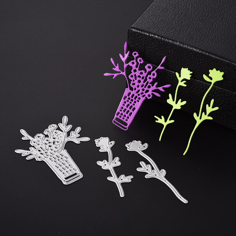 ABOOM 3PCS Romantic Vase Flowers Metal Crafts Paper Die Cutting Dies For Scrapbooking DIY Wedding Halloween Handmade Card Mold