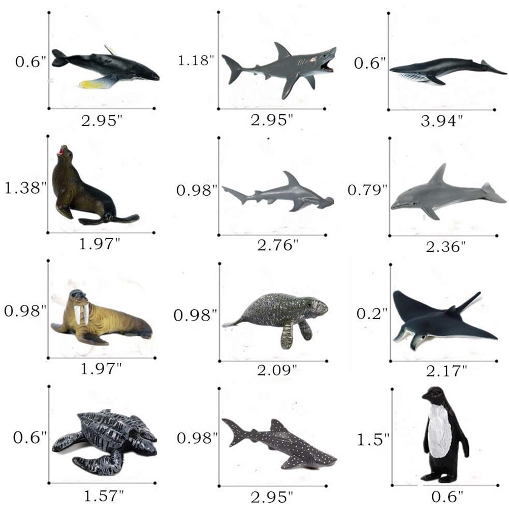 12 pieces/lot of simulation solid marine life toy animal plastic ocean bath toy model children's educational toy