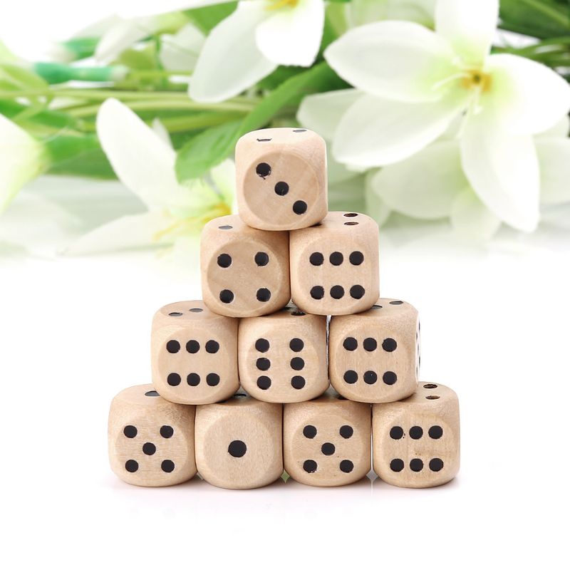 10 Pcs 6 Sided Wood Dice Point Cubes Round Corner Party Kid Toys Game 14*14*14mm