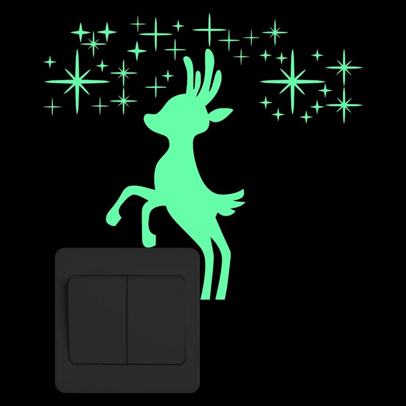 Christmas Reindeer Glow in the Dark Wall Sticker Cute Cartoon Deer Xmas Switch Sticker Shop Window Home Decor Luminous Sticker